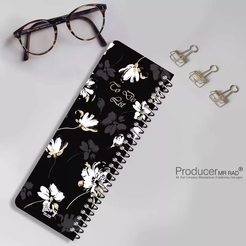دفترچه یادداشت مستر راد مدل to do list طرح گل آرزوها کد fiory 1825 مشکی
