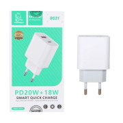 شارژر دیواری 20W فست و PD دو پورت Denmen مدل DC21